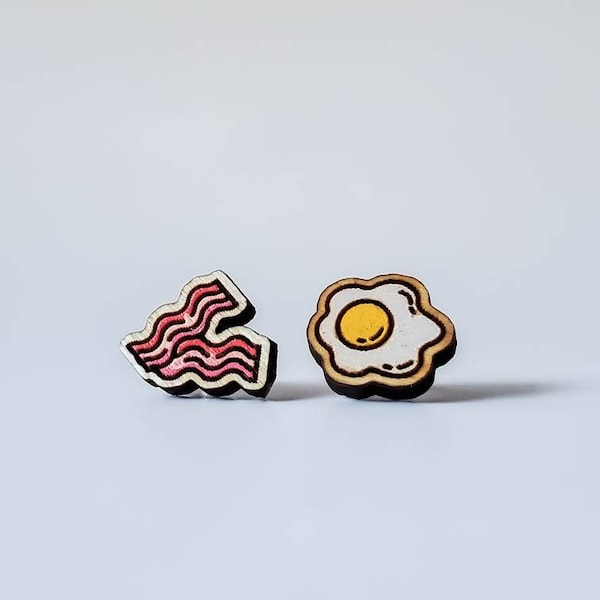 Mini eggs and bacon earrings | Asymmetrical food earrings | tiny food studs | weird earrings stocking stuffer
