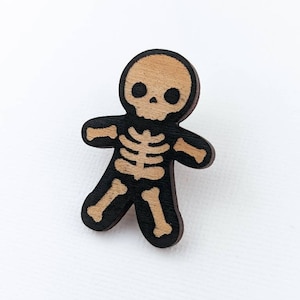 Cute Skeleton Pin | Ita Bag Accessory | Wood enamel pin| Halloween Accessories stocking stuffer