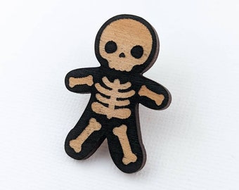Cute Skeleton Pin | Ita Bag Accessory | Wood enamel pin| Halloween Accessories stocking stuffer