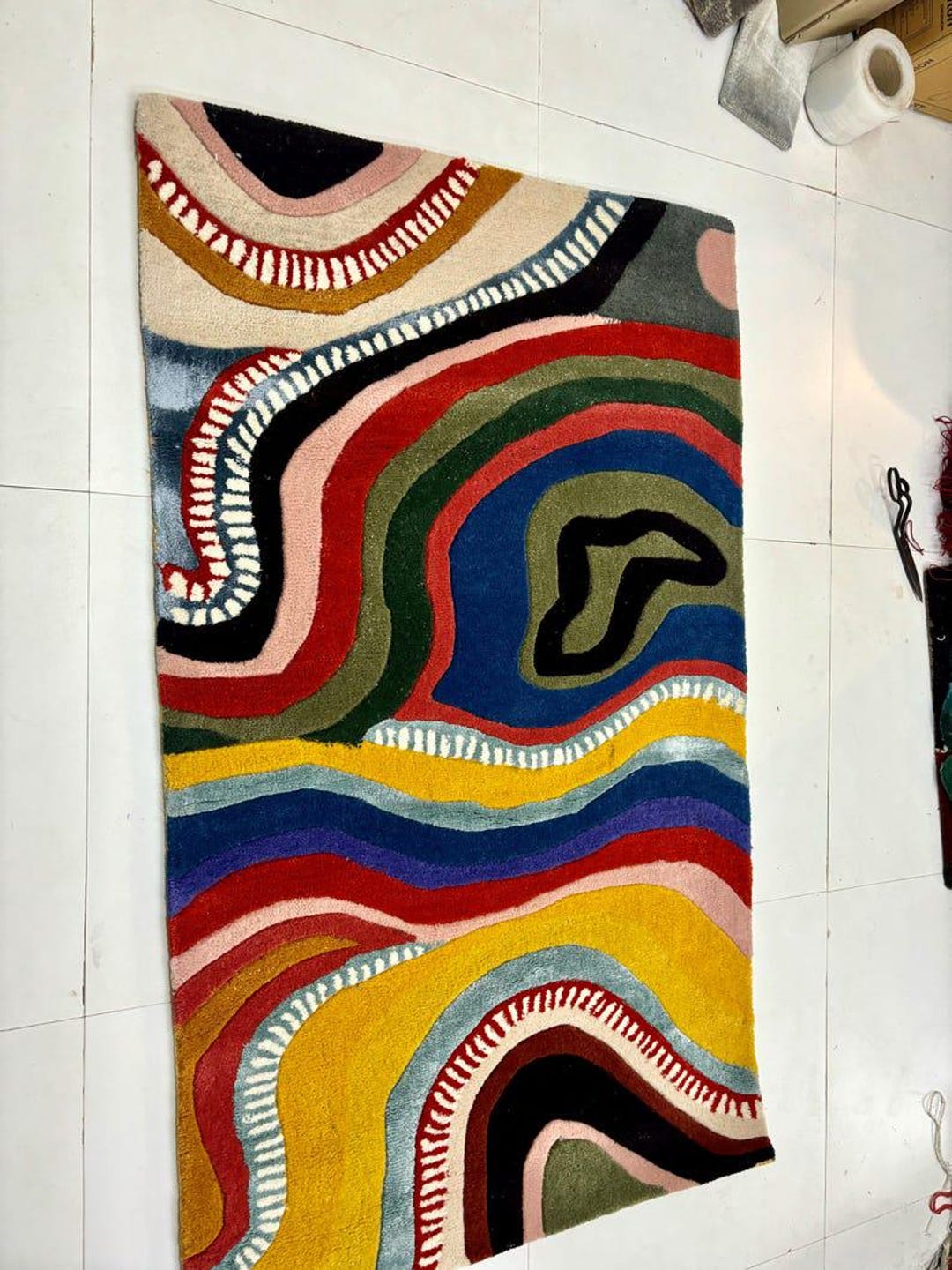 Hand Tufted Wool Area Rug, Modern Abstract Multicolor Carpet - Etsy