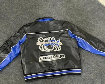 Giacca in pelle Avirex – Giacca in pelle blu e nera per uomo in stile streetwear, giacca bomber in vera pelle, regalo perfetto per motociclisti