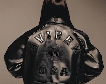 Giacca bomber in pelle Avirex Black USA Icon, giacca da aviatore in stile vintage, vera giacca da motociclista in pelle bovina, regalo per motociclisti