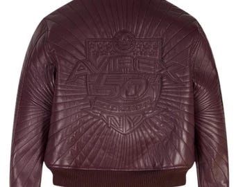 New Avirex 50th Anniversary Leather Bomber Jacket Genuine Cowhide Leather Biker Jacket Handmade Avirex Leather Jacket Best Gift for Him/Her