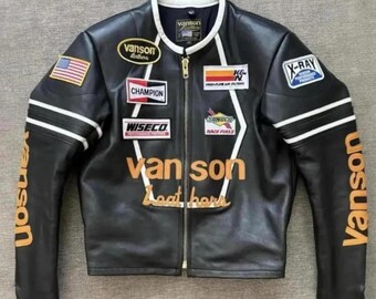 Giacca da motociclista in pelle Vanson da uomo, vera pelle bovina, giacca da corsa da motociclista, stile MotoGP Vanson, giacca Cafe Racer, il miglior regalo per lui