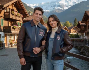 Men's Avirex USA Icon Leather Bomber Jacket, 1975 Varsity Flight Aviator Fashion Jacket, Streetwear Cowhide Leather Jacket, Gift for Riders