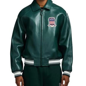 Kurtka bomberka Avirex USA ze skóry naturalnej w kolorze zielonym, prawdziwa skóra bydlęca, kurtka pilotka vintage, modny płaszcz w stylu ulicznym, najlepszy prezent dla niego zdjęcie 5