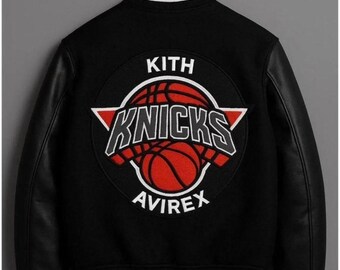 Giacca bomber in pelle Avirex x Knick Kith Giacca streetwear di alta qualità ispirata ad Avirex USA Giacca in pelle fatta a mano in stile college Avirex