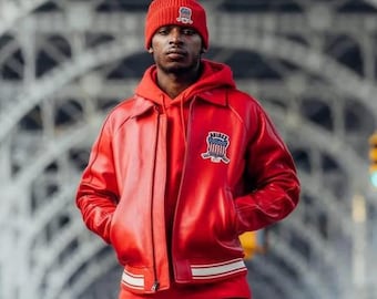 Giacca bomber Avirex USA Icon in pelle rossa, giacca militare da aviatore/biker in vera pelle bovina, cappotto streetwear in stile vintage, regalo perfetto per lui