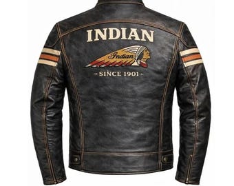 Indian Motorcycle Real Leather Jacket Men's Indian Motorcycle Leather Coat Genuine Cowhide Leather Jacket Racing Biker Gear Gift for Riders