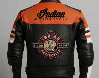Giacca da motociclista indiana in vera pelle da uomo, cappotto in pelle da motociclista indiano, giacca in vera pelle bovina, abbigliamento da motociclista retrò, il miglior regalo per lui