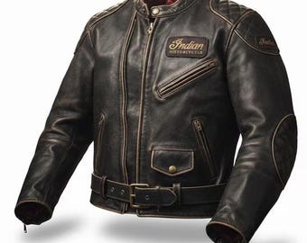 Giacca da motociclista indiana in vera pelle da uomo, cappotto in pelle da motociclista indiano, giacca in vera pelle bovina, abbigliamento da motociclista retrò, il miglior regalo per lui