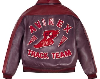 Giacca bomber in pelle Track Team x Avirex da uomo, giacca da motociclista in vera pelle di vacchetta, abbigliamento da strada, nuovo stile Avirex, il miglior regalo per lui