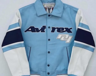 Giacca bomber da uomo Avirex NY in vera pelle bovina, giacca da motociclista in vera pelle fatta a mano, giacca streetwear di lusso, regalo per lui