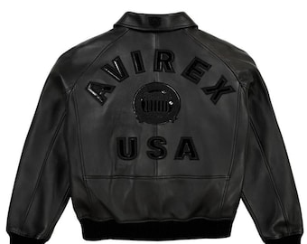 メンズ アビレックス リアルボンバー アメリカンフライトジャケット、メンズギフト用レザージャケット、ブラック アビレックス カフェレーサー レザーバイカージャケット、牛革