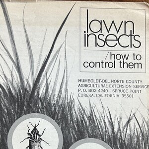 May include: A vintage booklet titled "Lawn Insects / How to Control Them." The cover features illustrations of various insects in circular frames, set against a backdrop of stylized grass. Published by the U.S. Department of Agriculture.
