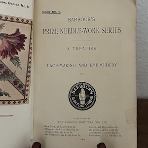 1904 Barbour's Prize Needle-Work Series No. 8 – Antique Lace Making & Embroidery Book – All 4 Color Plates – Original  Wrappers
