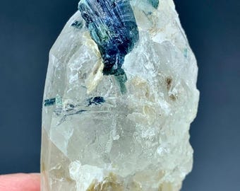 49 Grams Indicolite Tourmaline Crystal with Quartz – Natural Afghanistan Mineral Specimen