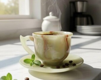 パキスタン産、357g 手彫りオニキスカップ＆ソーサー - Etsy 日本