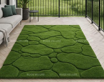Green Moss Pebble Texture Rug