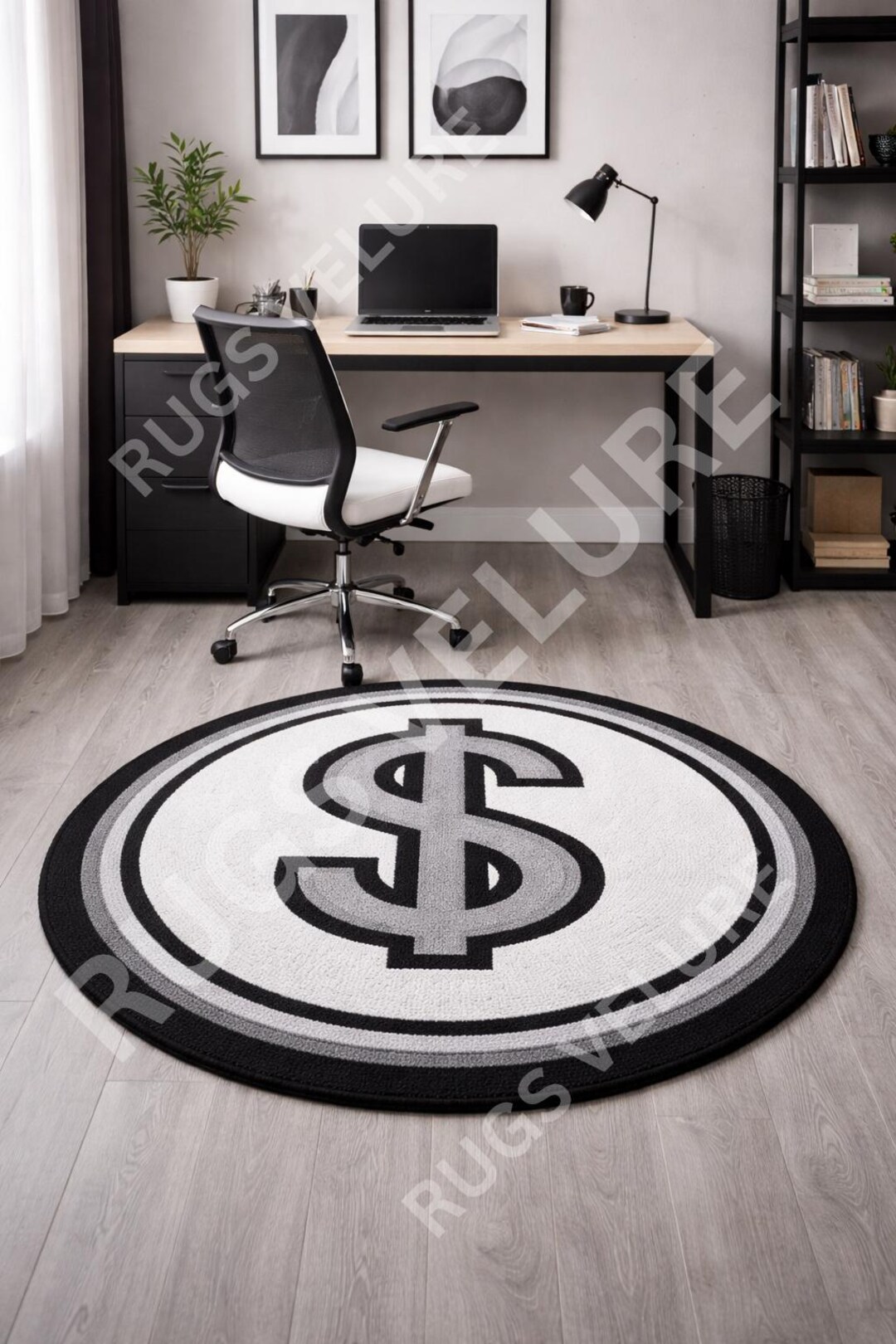 Black White Dollar Sign Round Rug - Etsy