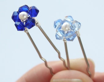 ANY COLOUR crystal & pearl flower pin,  freshwater pearl and Swarovski crystal flower silver hair pin