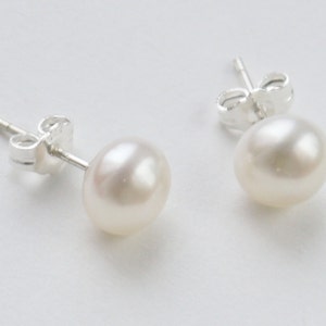 ivory white pearl 8mm freshwater pearl sterling silver stud earrings post earrings