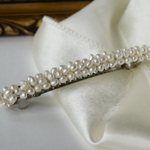 freshwater ivory white tiny nugget pearl hair barrette clip slide pin for wedding or prom silver image 4