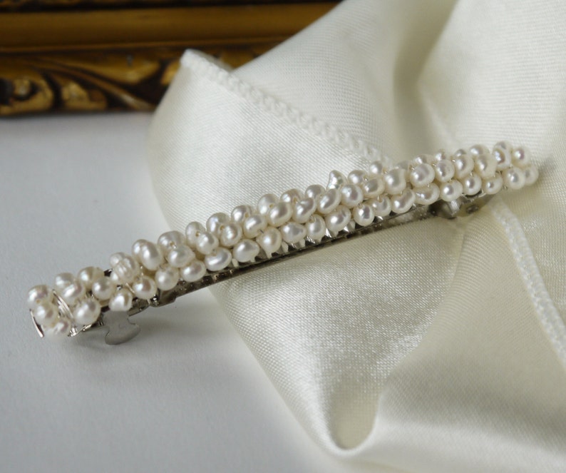 freshwater ivory white tiny nugget pearl hair barrette clip slide pin for wedding or prom silver image 4