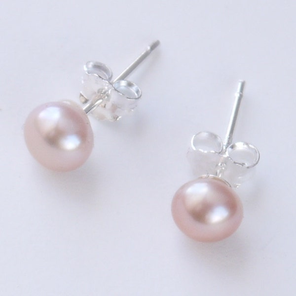 small pink pearl studs - blush pink freshwater pearl sterling silver 5mm stud earrings