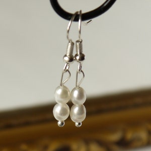 delicate ivory white freshwater rice pearl silver fish hook dangle earrings image 5