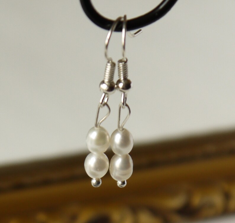 delicate ivory white freshwater rice pearl silver fish hook dangle earrings image 5