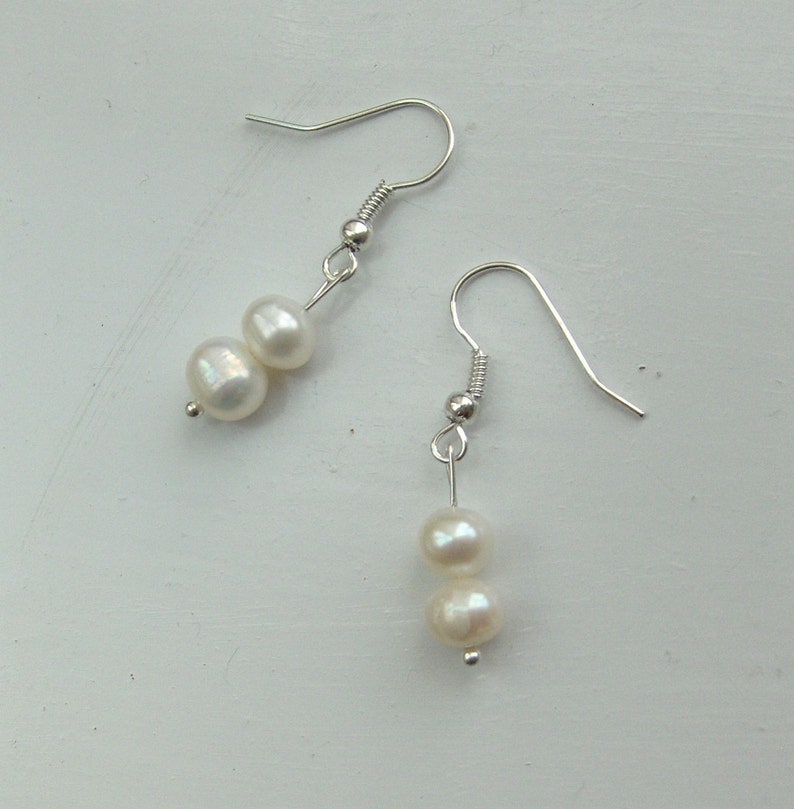 ivory white freshwater round pearl silver fish hook dangle earrings image 2