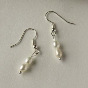 delicate ivory white freshwater rice pearl silver fish hook dangle earrings image 3