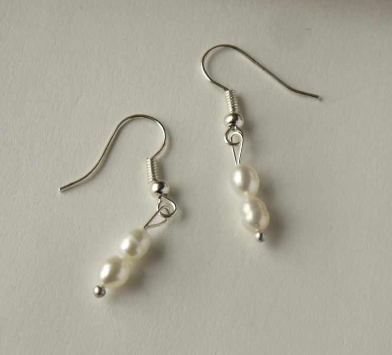 delicate ivory white freshwater rice pearl silver fish hook dangle earrings image 3