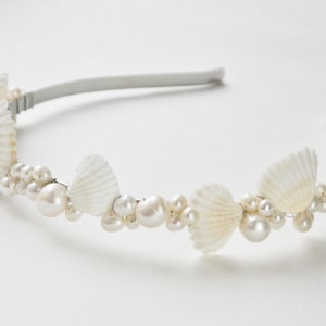 pearl and shell tiara- white sea shell, ivory freshwater pearl clusters beach summer wedding headband