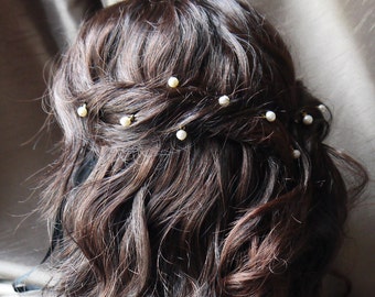 12 broches para el cabello con perlas redondas de marfil de agua dulce para bodas o bailes de graduación, dorados