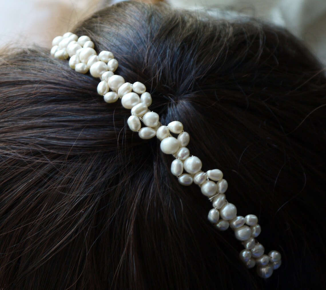 Freshwater Pearl Headband with Painted Leaves main image 1