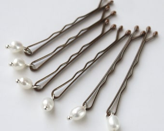 12 freshwater ivory rice pearl silver hair grips / pins for wedding or prom