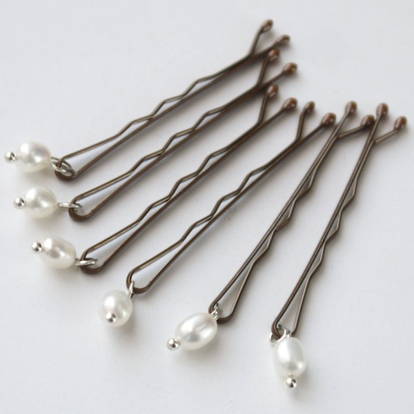 12 freshwater ivory rice pearl silver hair grips / pins for wedding or prom