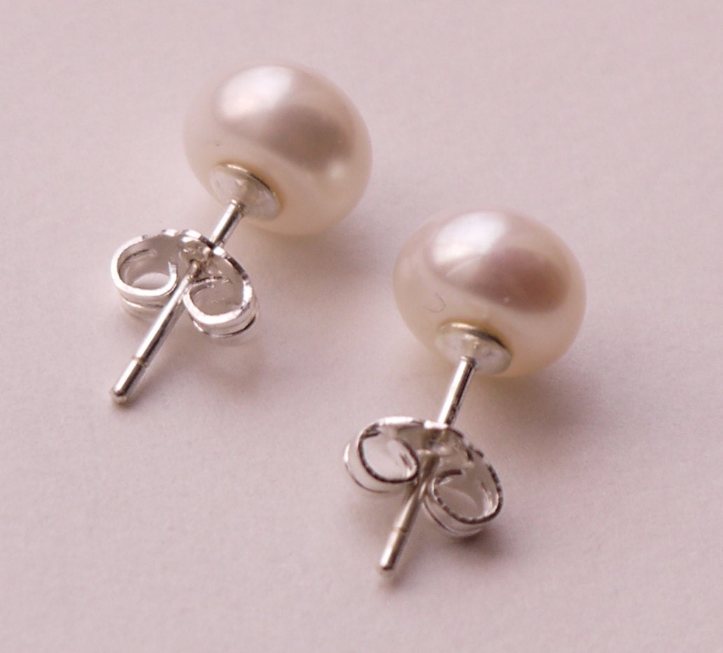 7mm Ivory Pearl Stud Earrings Freshwater Ivory White Pearl | Etsy