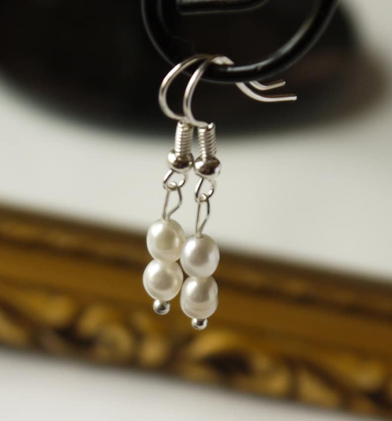 delicate ivory white freshwater rice pearl silver fish hook dangle earrings image 1