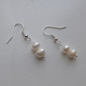 ivory white freshwater round pearl silver fish hook dangle earrings image 5