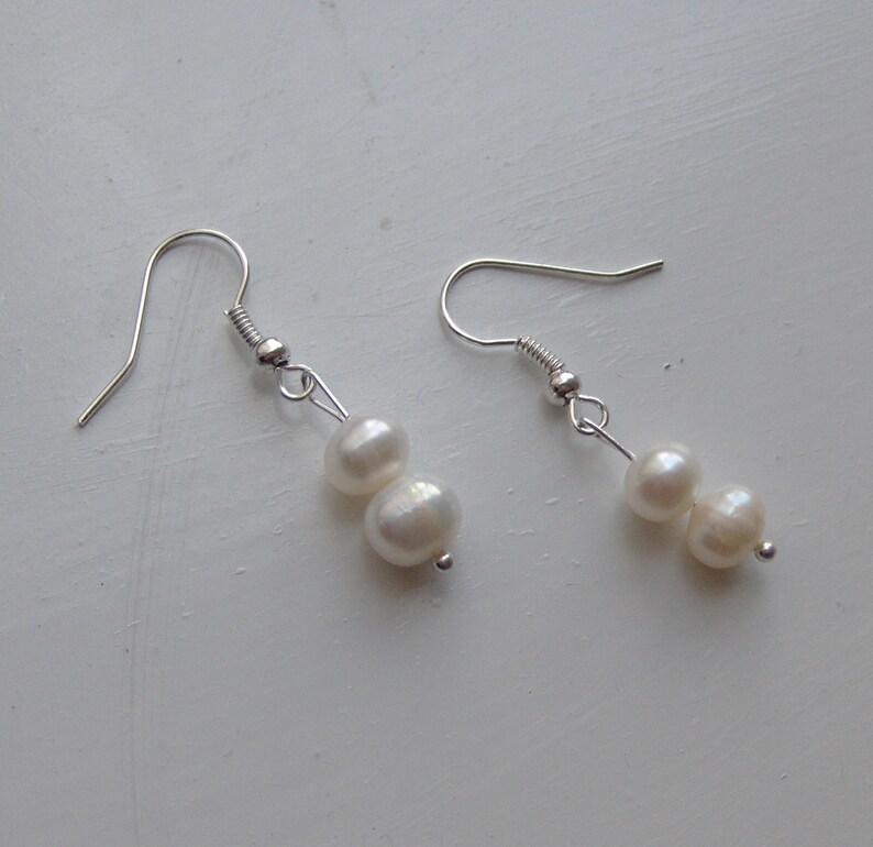 ivory white freshwater round pearl silver fish hook dangle earrings image 5