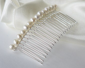 freshwater ivory round pearl silver hair comb pin for wedding or prom