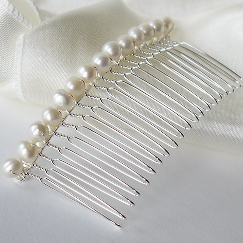 freshwater ivory round pearl silver hair comb pin for wedding or prom