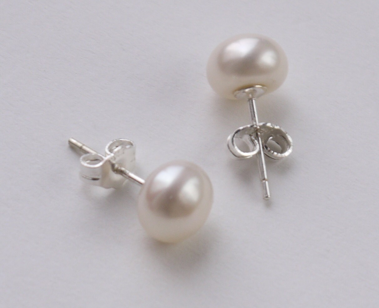 Ivory White Pearl 8mm Freshwater Pearl Sterling Silver Stud - Etsy