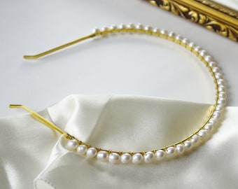 freshwater ivory round pearl gold alice band tiara for wedding bridesmaid or flowergirl