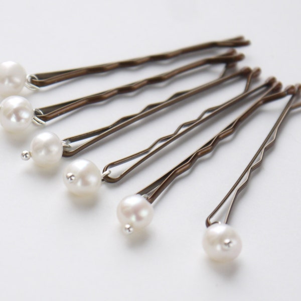 12 freshwater pearl pins ivory round pearl silver hair grips / pins for wedding or prom