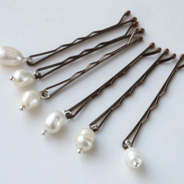 12 freshwater large ivory rice pearl silver hair grips / pins for wedding or prom