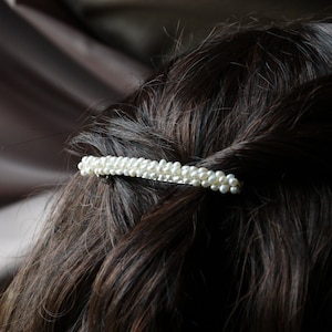 freshwater ivory white tiny nugget pearl hair barrette clip slide pin for wedding or prom silver image 1